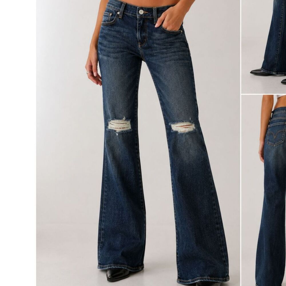 Express - Vintage 90s Style Blue Distressed Jeans- SIZE 4 R